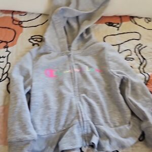 Champion Kids Light Gray Hoodie with Colorful Logo